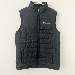 men columbia black quilted puffer zip up sleeveless vest jacket